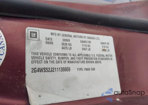 2001 Buick Century Custom из США, поврежденный, VIN 2G4WS52J211136669